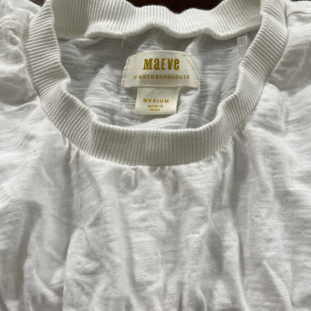 Maeve Anthropologie Ivory White Smocked Popcorn Texture Top Short Sleeve Size M - Picture 2 of 10